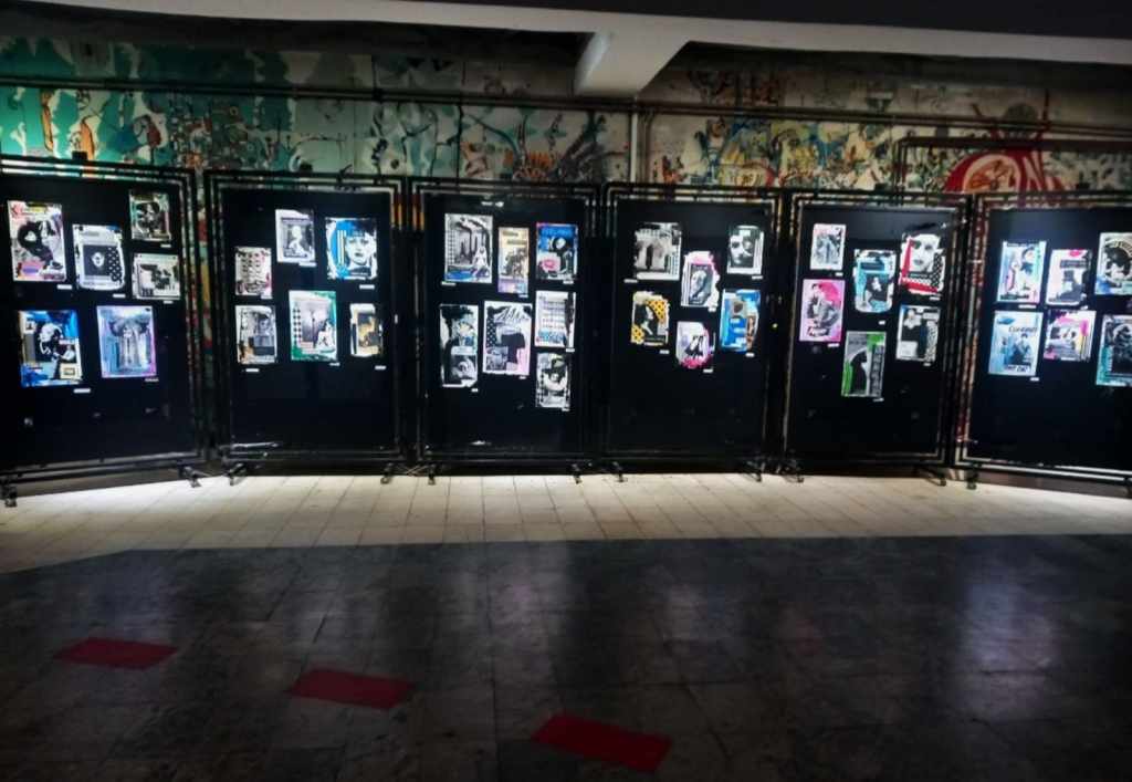 Marga Rita's exhibition of collage movie posters in Skopje.